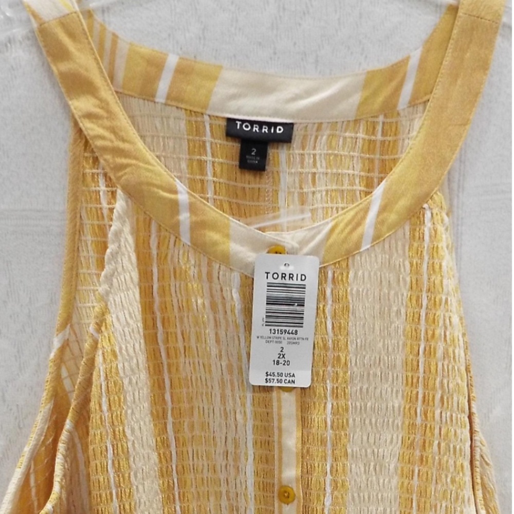 NWT Torrid Yellow Stripe Babydoll Smocked Tank Top - Size 2 (18/20) ☀️
